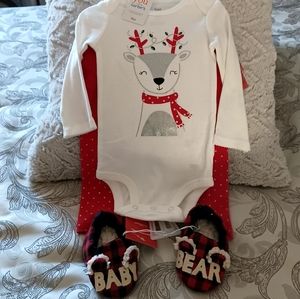 NWT Carter's 2 Piece Set &  "Baby Bear" Slippers - 6 to 9 Months